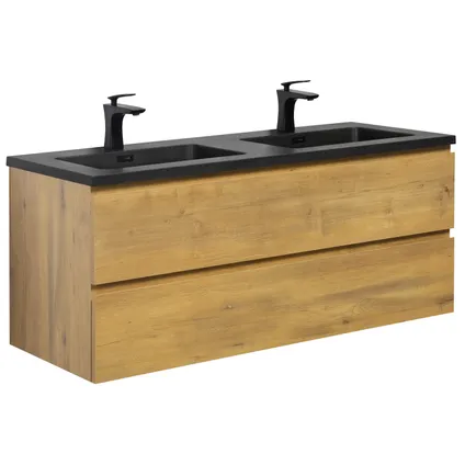 Meuble de salle de bain Angela 120 cm - Badplaats - lavabo noir - Chêne Armoire