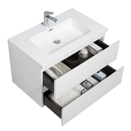 Meuble de salle de bain Angela 80 cm blanc brillant – Armoire de rangement 2