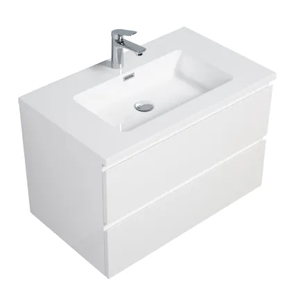 Meuble de salle de bain Angela 80 cm blanc brillant – Armoire de rangement 4