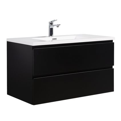 Meuble de salle de bain Angela 90 cm lavabo Noir mat – Armoire de rangement