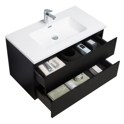 Meuble de salle de bain Angela 90 cm lavabo Noir mat – Armoire de rangement 2