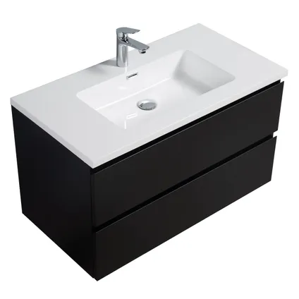 Meuble de salle de bain Angela 90 cm lavabo Noir mat – Armoire de rangement 4