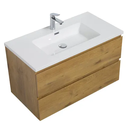 Meuble de salle de bain Angela 90 cm lavabo Chene – Armoire de rangement 5