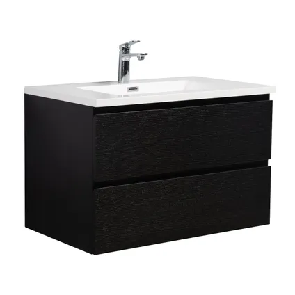 Meuble de salle de bain Angela 80 cm noir bois – Armoire de rangement