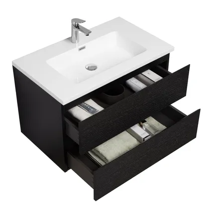 Meuble de salle de bain Angela 80 cm noir bois – Armoire de rangement 2