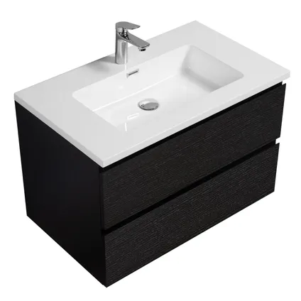 Meuble de salle de bain Angela 80 cm noir bois – Armoire de rangement 4
