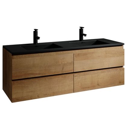 Meuble de salle de bain Angela 140 cm - Badplaats - lavabo noir - Chêne