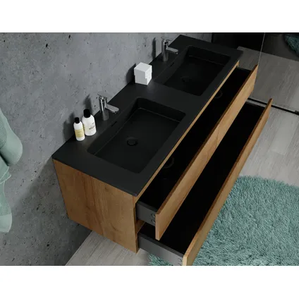 Meuble de salle de bain Angela 140 cm - Badplaats - lavabo noir - Chêne 6