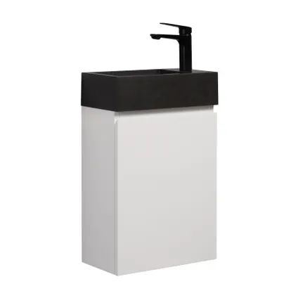 Badplaats Toiletmeubel Angela 40cm - mat wit met zwarte wastafel