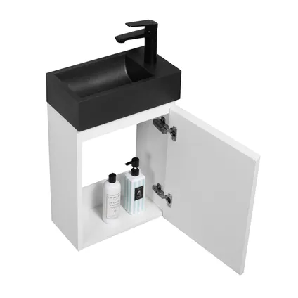 Meuble de salle de bain Angela 40 x 22 cm Blanc, Noir lavabo - Armoire rangement 2