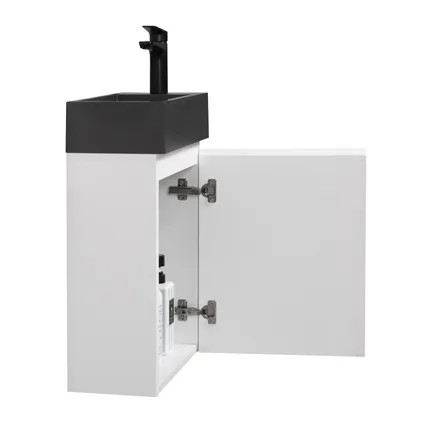 Meuble de salle de bain Angela 40 x 22 cm Blanc, Noir lavabo - Armoire rangement 3