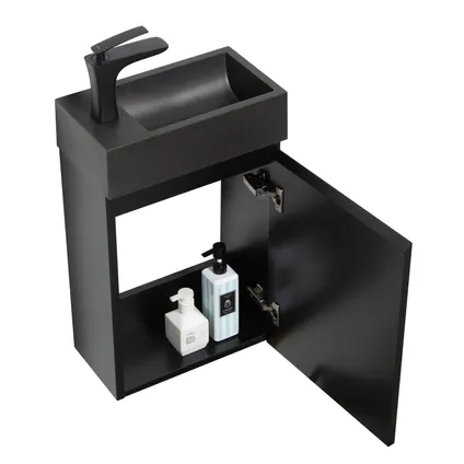 Badplaats Toiletmeubel Angela 40cm - mat zwart met zwarte wastafel 2