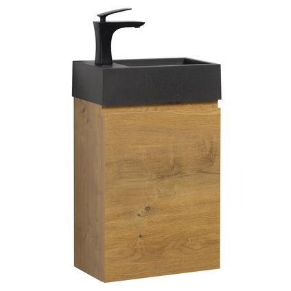 Badplaats Toiletmeubel Angela 40cm - eiken met zwarte wastafel