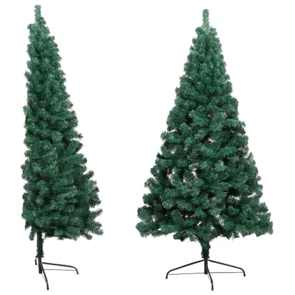 vidaXL Demi-arbre de Noël artificiel pré-éclairé et boules vert 3