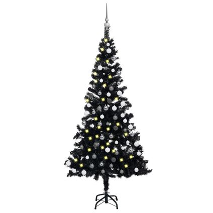 vidaXL Arbre de Noël artificiel pré-éclairé et boules noir 150 cm