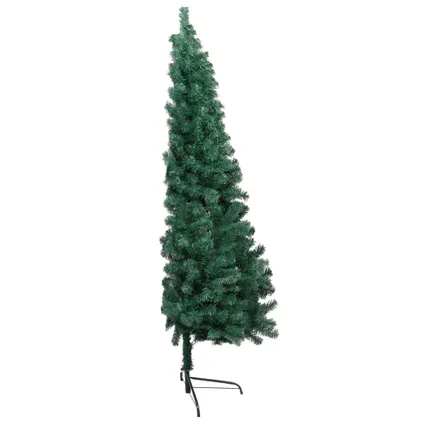 vidaXL Demi-arbre de Noël artificiel pré-éclairé et boules vert 3