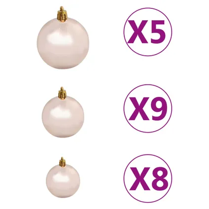 vidaXL Arbre de Noël artificiel pré-éclairé et boules blanc 150 7