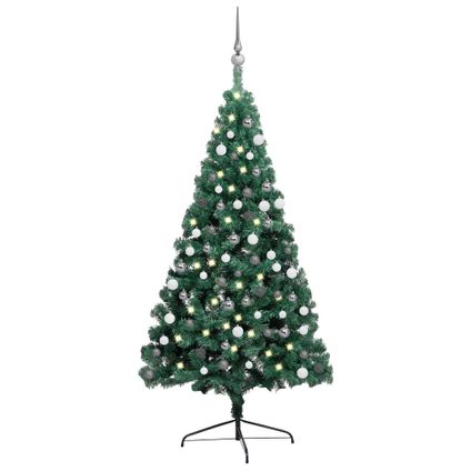 vidaXL Demi-arbre de Noël artificiel pré-éclairé et boules vert
