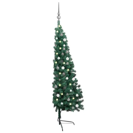 vidaXL Demi-arbre de Noël artificiel pré-éclairé et boules vert 2