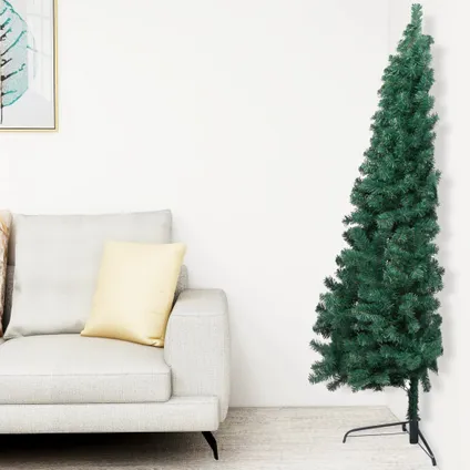 vidaXL Demi-arbre de Noël artificiel pré-éclairé et boules vert 4