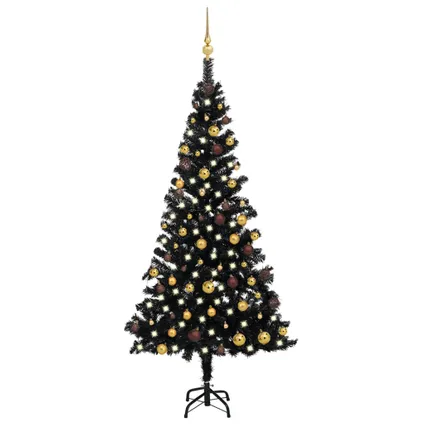 vidaXL Arbre de Noël artificiel pré-éclairé et boules noir 180 cm