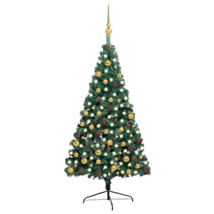 vidaXL Demi-arbre de Noël artificiel pré-éclairé et boules vert