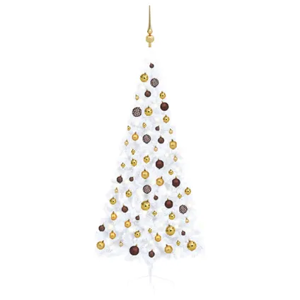 vidaXL Demi-arbre de Noël artificiel pré-éclairé et boules blanc