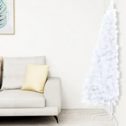 vidaXL Demi-arbre de Noël artificiel pré-éclairé et boules blanc 2