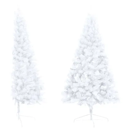 vidaXL Demi-arbre de Noël artificiel pré-éclairé et boules blanc 3