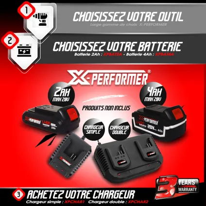 X Performer - Oplaadbare blazer 2x20 V max met turbofunctie geleverd zonder batterij 2