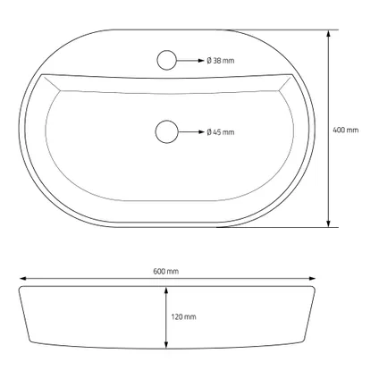 ML-Design Keramische wastafel in glanzend wit 60 x 40 x 12 cm, ovaal, moderne opzetwastafel 8