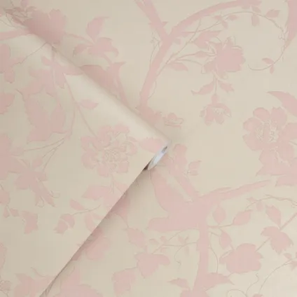 Laura Ashley Vliesbehang | Oriental Garden Pearlescent Chalk Pink | Roze| Bloemen & Vogels | 2