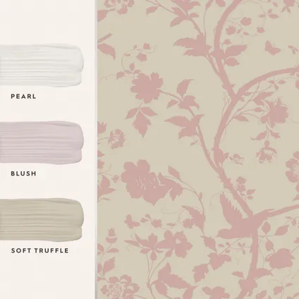 Laura Ashley Vliesbehang | Oriental Garden Pearlescent Chalk Pink | Roze| Bloemen & Vogels | 5