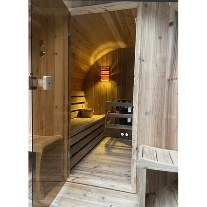Sauna tonneau TR270 - Dos en bois - Avec poêle électrique 4