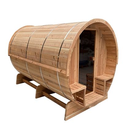 Sauna tonneau TR270 - Dos en demi-vitre - Avec poêle à bois