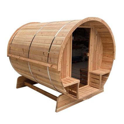 Sauna tonneau TR210 - Arrière demi-vitre - Avec poêle à sauna électrique