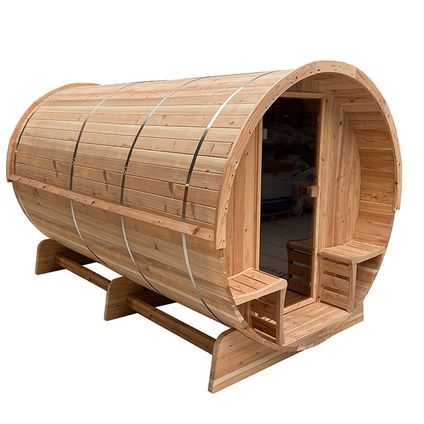 Sauna tonneau TR300 - Dos en demi-vitre - Avec poêle à sauna électrique