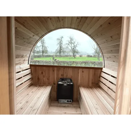 Sauna tonneau TR300 - Dos en demi-vitre - Avec poêle à sauna électrique 2