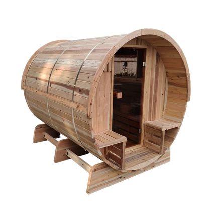 Sauna tonneau TR230 - Dos en bois - Avec poêle à bois