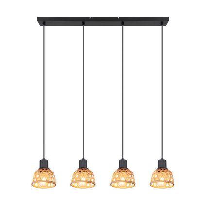Landelijke hanglamp vier-lichts | E27| Rotan | Bamboe | Riet | Woonkamer | Eetkamer