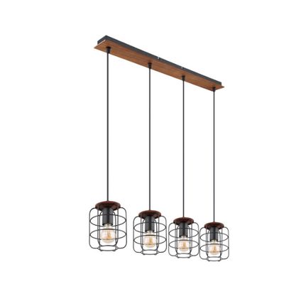 4-lichts hanglamp met roosterkappen | E27| Zwart | Houten paneel