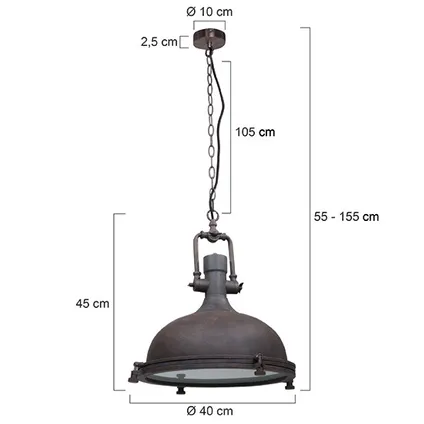 Mexlite Lampe Suspendue - Verre - Industriel - E27 (grote Fitting) - L:cm - Brun 5