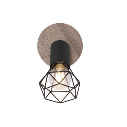 Kooi wandlamp van zwart metaal en hout | 1-lichts | E14 | Wandlamp binnen | Industrieel 3