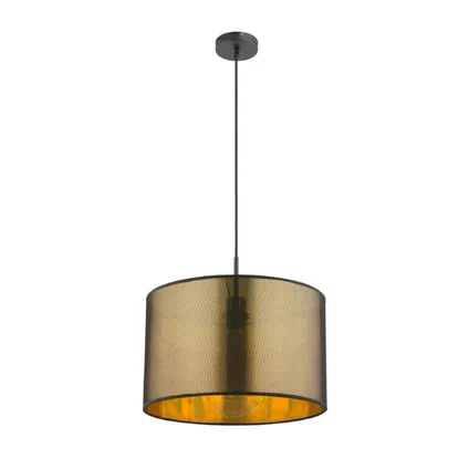 1-lichts hanglamp met goudkleurige kunststof kap | ø 40 cm | Zwart | E27 | Woonkamer | Eetkamer 2