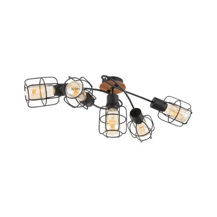 Plafondlamp 5-lichts met fraai gebogen metalen staven | E27 | Zwart | Plafondspots 2