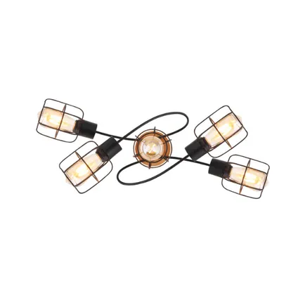 Plafondlamp 5-lichts met fraai gebogen metalen staven | E27 | Zwart | Plafondspots 3