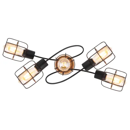 Plafondlamp 5-lichts met fraai gebogen metalen staven | E27 | Zwart | Plafondspots 5
