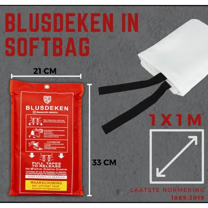 Technosafety Blusdeken 100 x 100 cm Softbag – Branddeken met ophangoog – normering 1869:2019 2