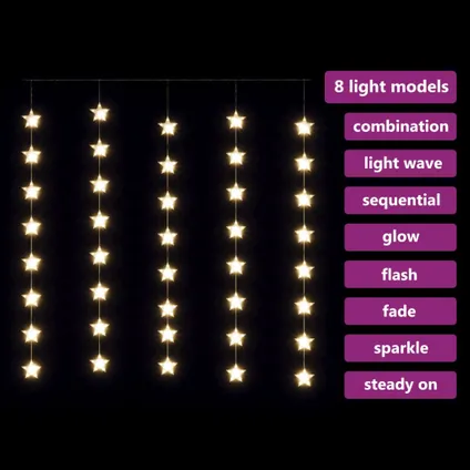 vidaXL Lichtsnoergordijn sterren met 200 LED's en 8 functies 5