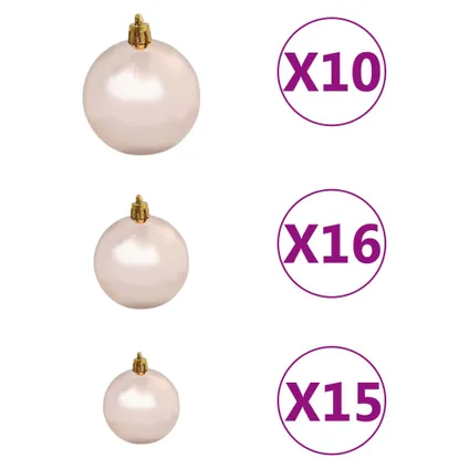 vidaXL Set de boules de Noël avec pic et 300 LED 120pcs Doré rose 6